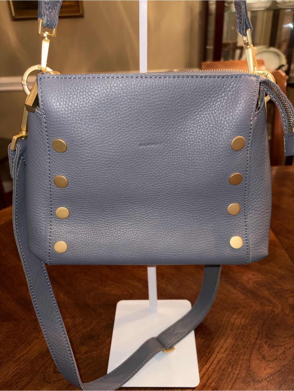 NWOT Hammitt Bluish Gray Leather Shoulder Bag with Gold Stud Accents MSRP$495 - Picture 6 of 15